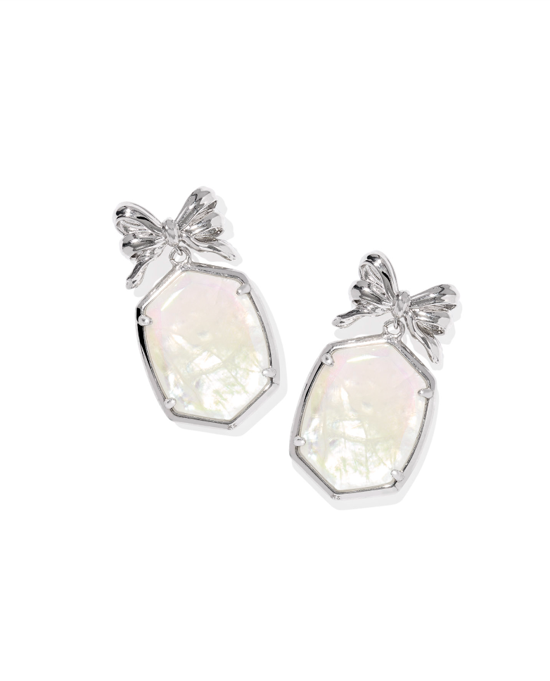 Kendra Scott Daphne Bow Rhodium Drop Earrings Ivory Illusion