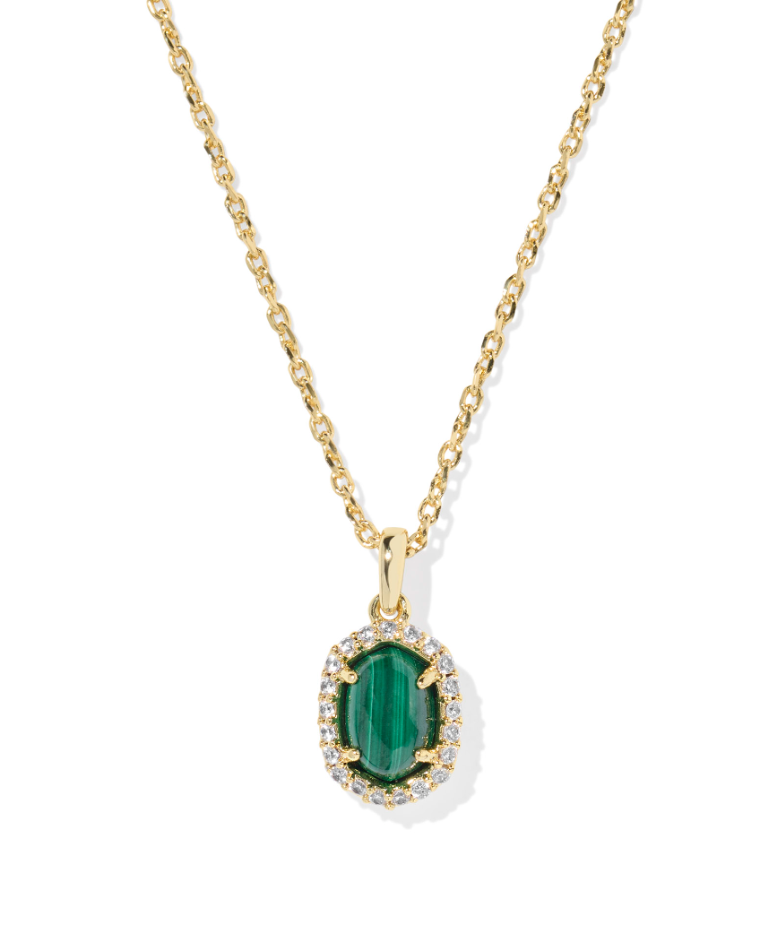 Kendra Scott Daphne Gold Crystal Frame Short Pendant Necklace Green Malachite