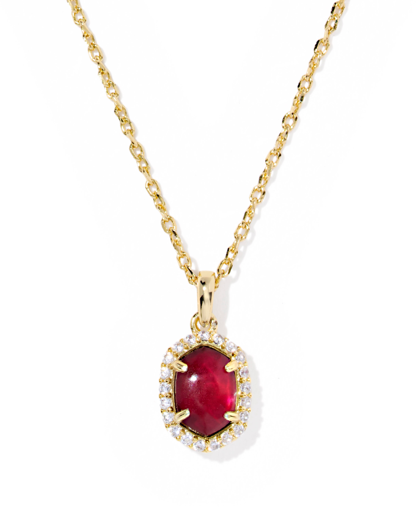 Kendra Scott Daphne Gold Crystal Frame Short Pendant Necklace Burgundy Illsion