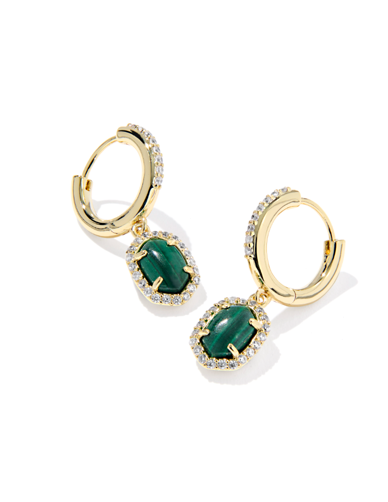 Kendra Scott Daphne Gold Crystal Frame Huggie Earrings Green Malachite
