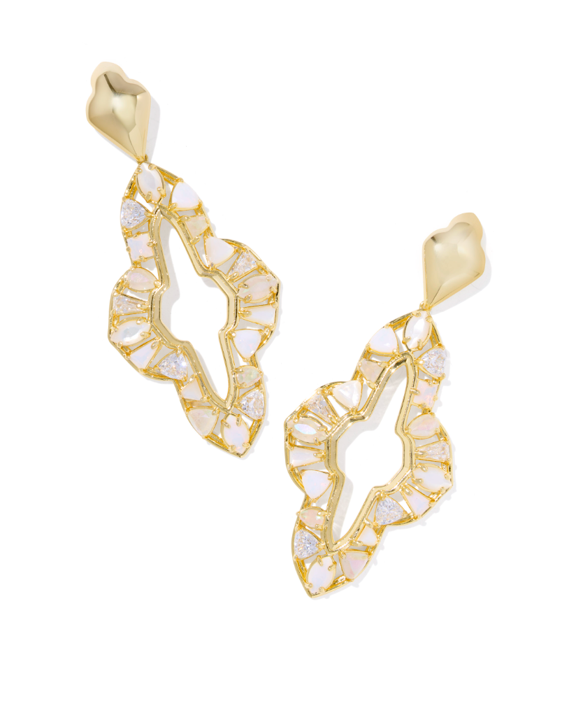 Kendra Scott Abbie Gold Crystal Statement Earrings White Crystal