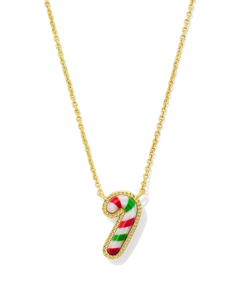 Kendra Scott Candy Cane Gold Short Pendant Necklace Red Green Mix
