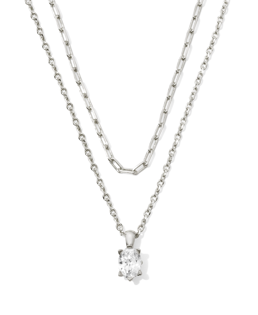 Kendra Scott Cailin Multi Strand Necklace Rhoduim White Crystal