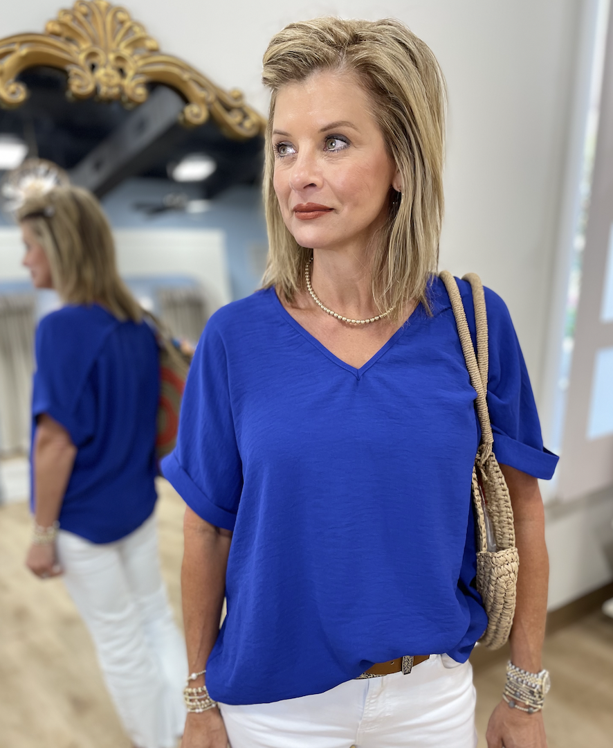 Ready Set Go V Neck Top Royal Blue