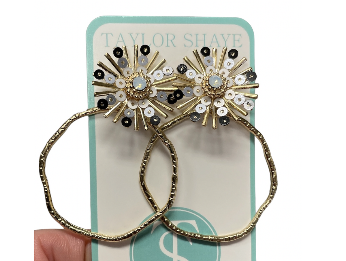 Taylor Shaye Sunburst Hoops Round Black/Silver