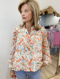Frannie Frill Neck Floral Blouse Orange Cream