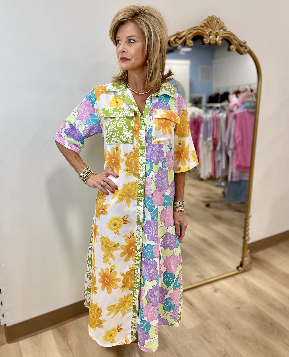 Patchwork Garden Shirt Dress