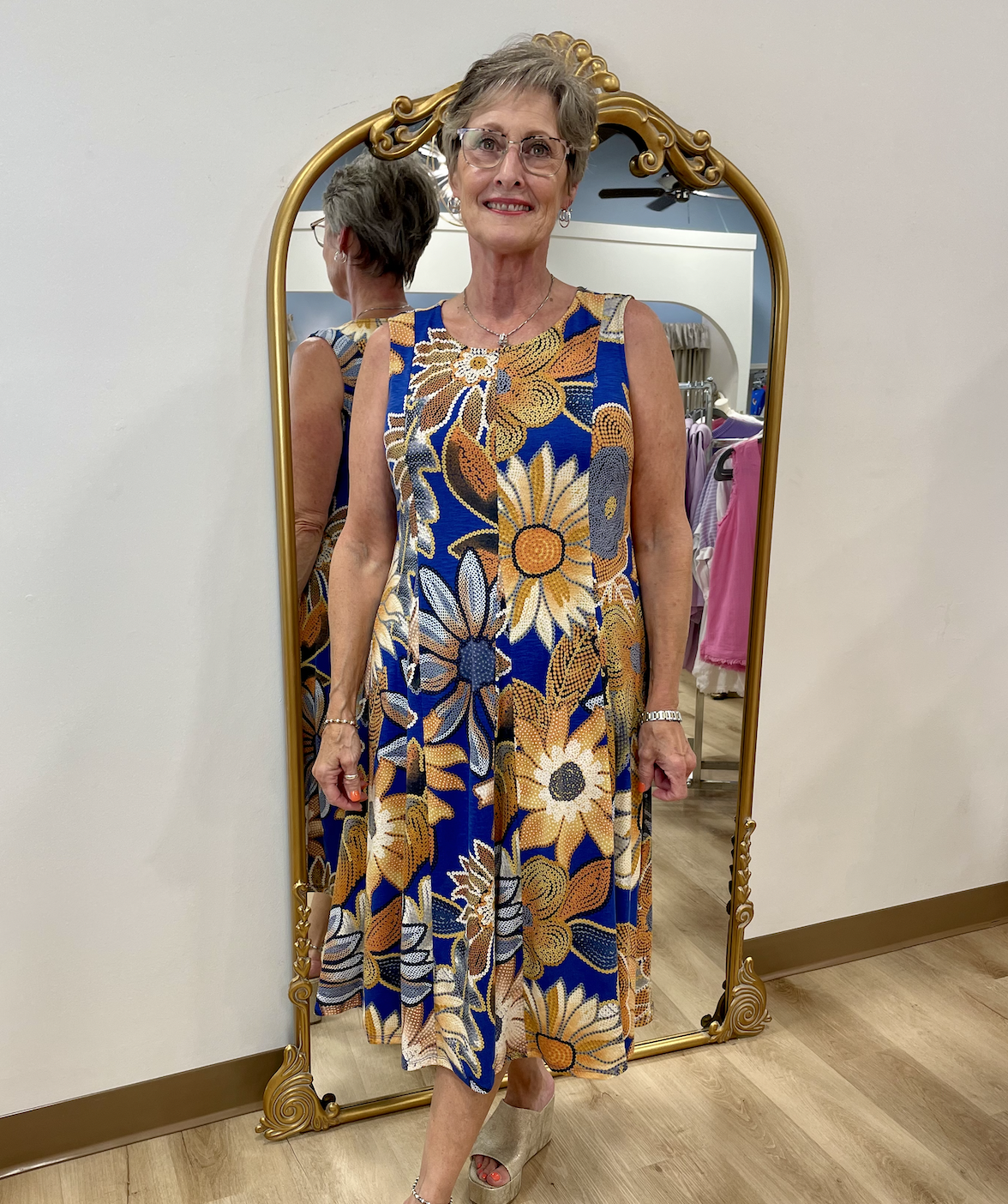 Multiples Scoop Neck Tank Dress Navy Multi