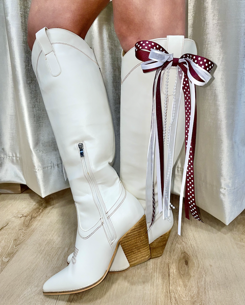 Game Day Boot Bows Set maroon & white