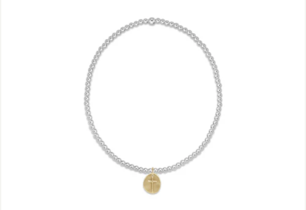 E Newton Classic Sterling Mixed Metal 2mm Bead Bracelet Inspire Small Gold Charm