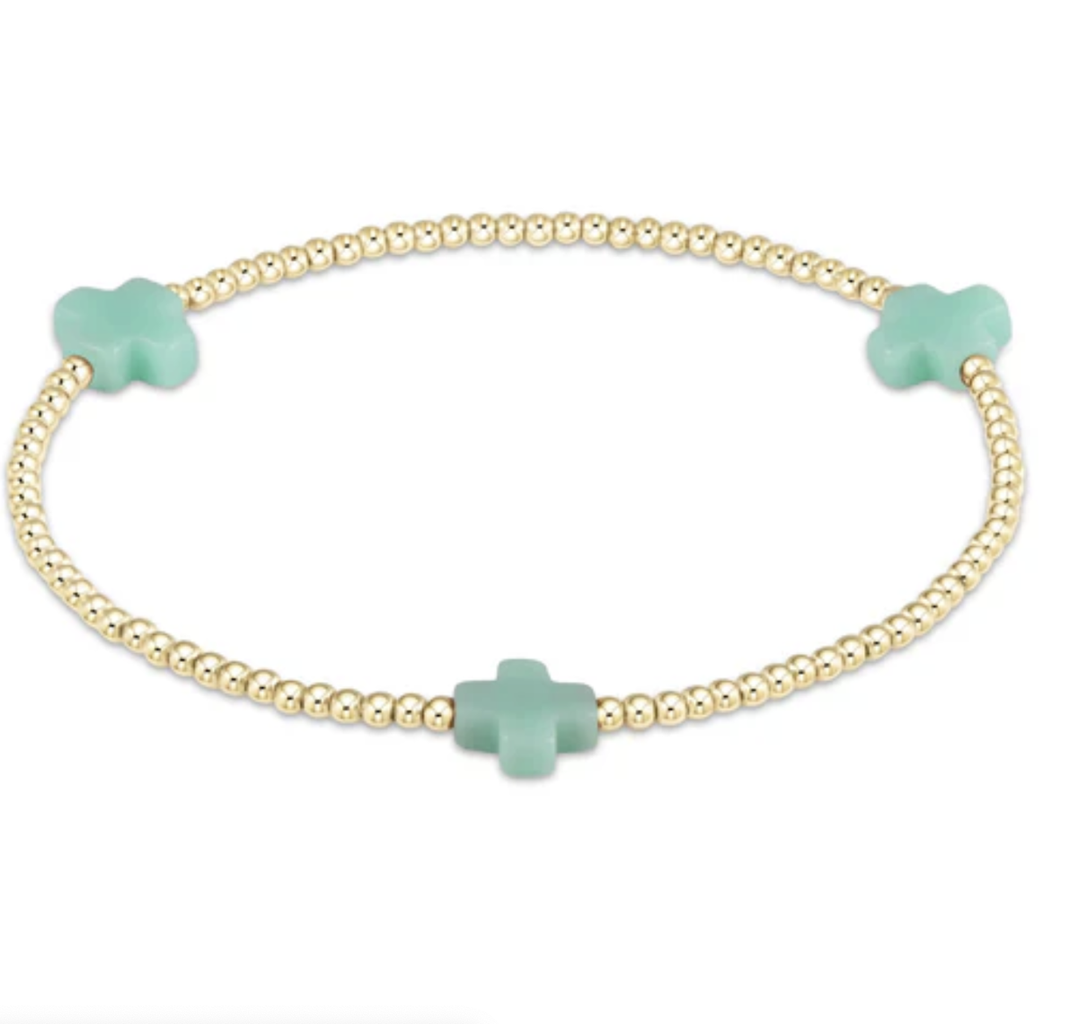 E Newton Signature Cross Gold Pattern 2mm Bead Bracelet Mint