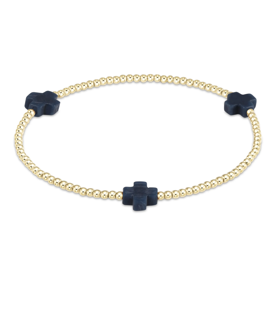 E Newton Signature Cross Gold Pattern 2mm Bead Bracelet Navy