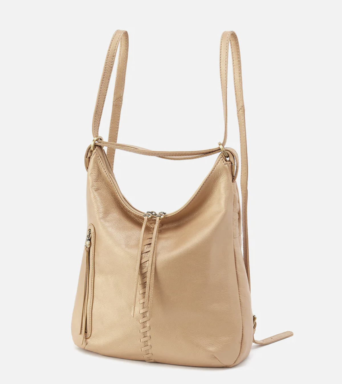 HOBO Merrin Convertible Backpack Pebbled Metallic Leather Dusty Gold