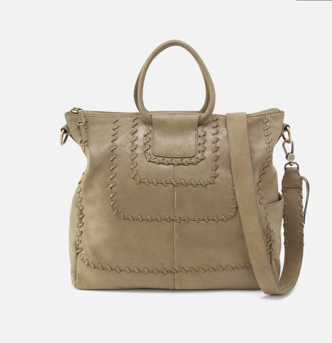 HOBO Sheila Large Satchel Metallic Leather Burnished Sage