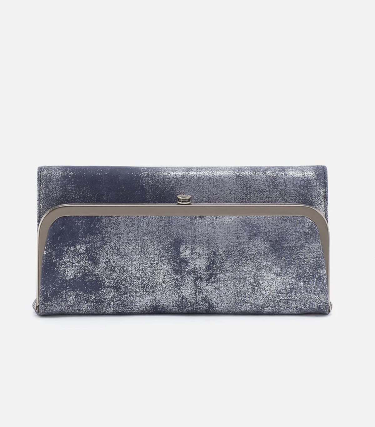 HOBO Rachel Continental Wallet Metallic Leather Blue Pewter