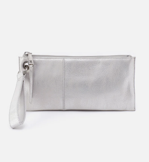 HOBO Vida Wristlet Metallic Leather Silver