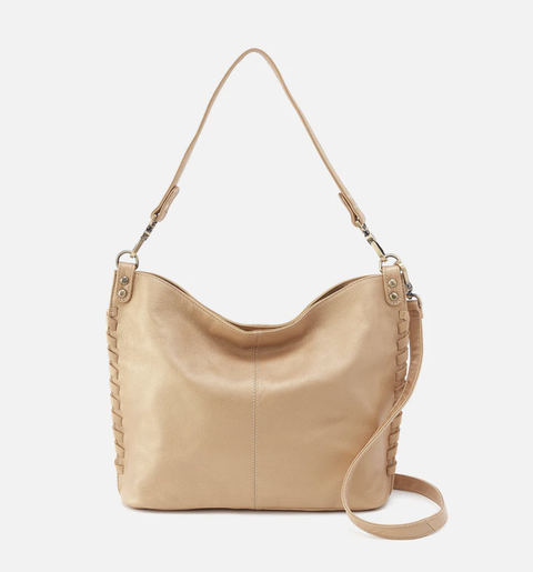 HOBO Pier Shoulder Bag / Crossbody Metallic Leather Dusty Gold