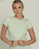 Gold Hinge Side Ruched Short Sleeve Top Pastel Green