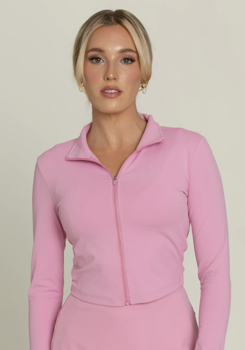 Gold Hinge Cropped Zip Up Jacket True Pink