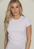 Gold Hinge Side Ruched Short Sleeve Top Pale Lavender