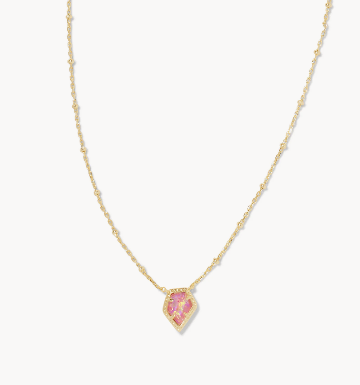 Kendra Scott Framed Gold Tess Satellite Short Pendant Necklace Luster Rose Pink Opal