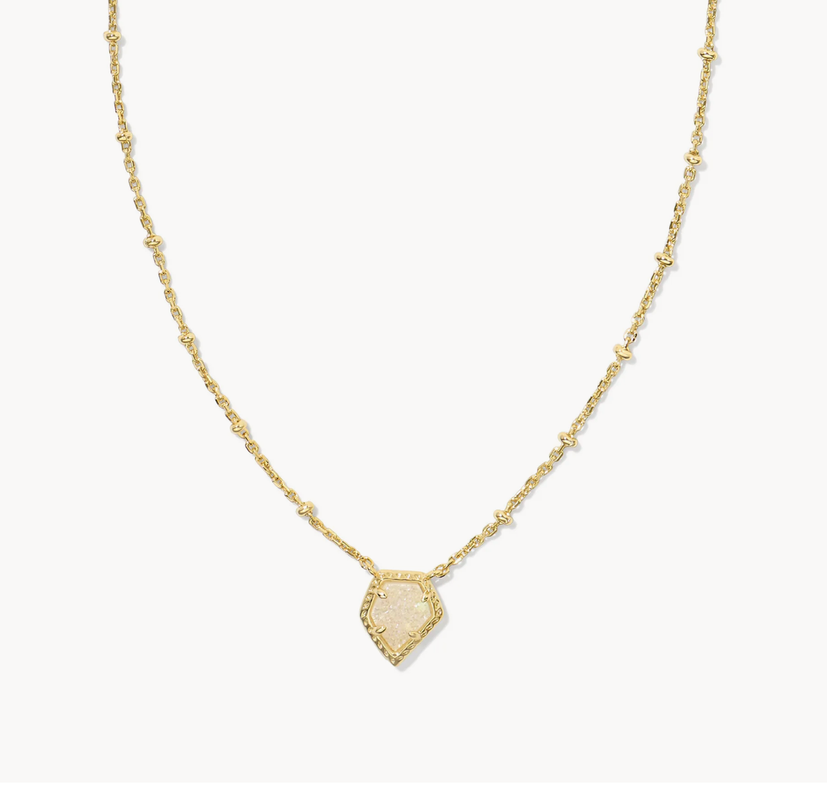 Kendra Scott Framed Gold Tess Satellite Short Pendant Necklace Iridescent Drusy