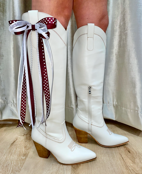 Game Day Boot Bows Set maroon & white