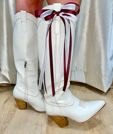 Game Day Boot Bows Set maroon & white