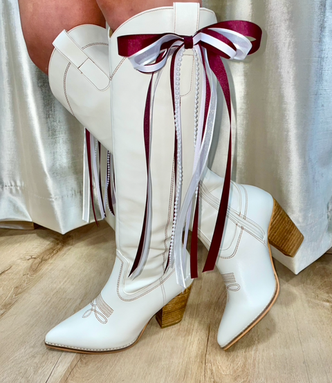Game Day Boot Bows Set maroon & white