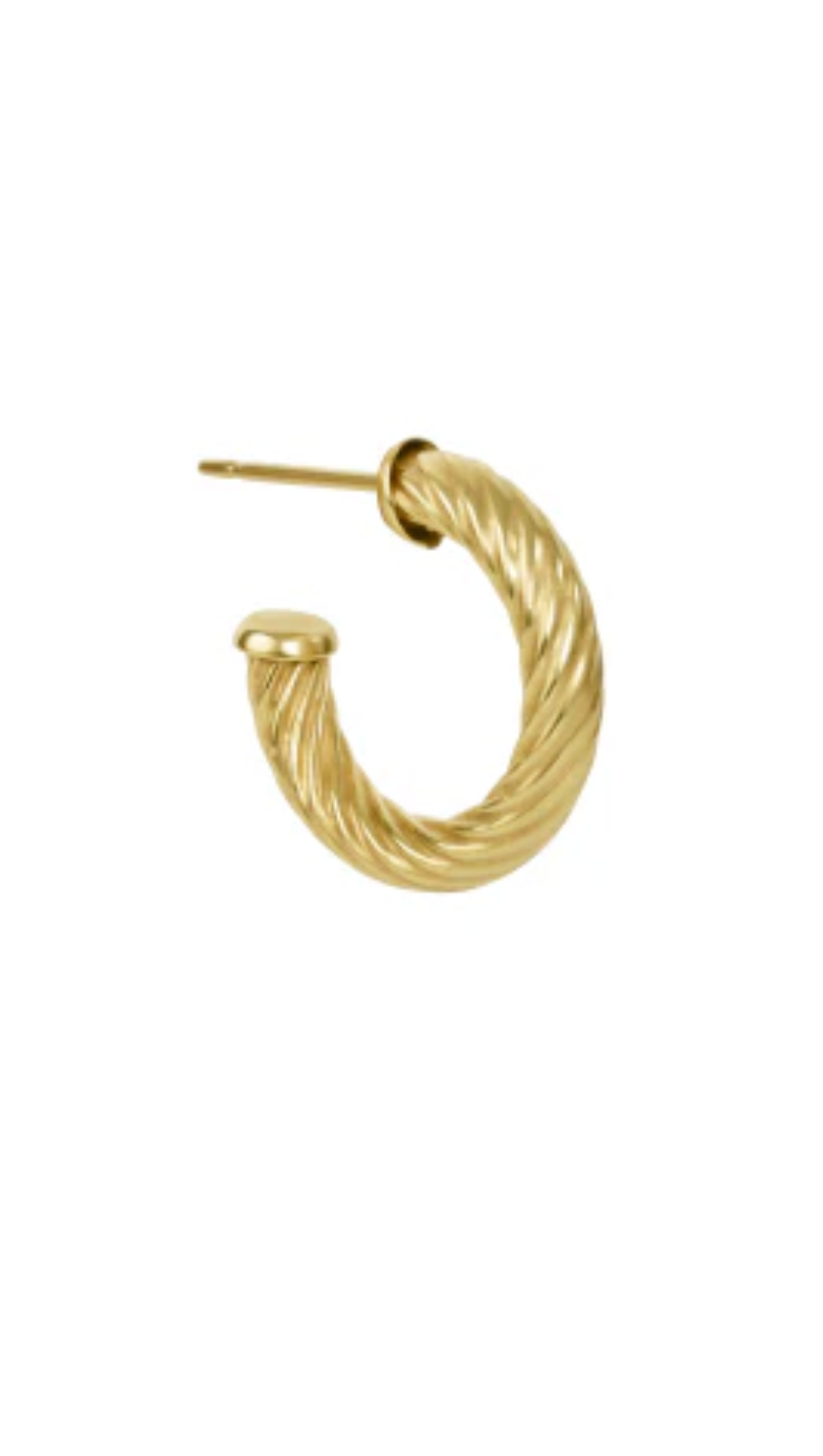 E Newton Round Gold .5" Post Hoop 4mm Textured Twist
