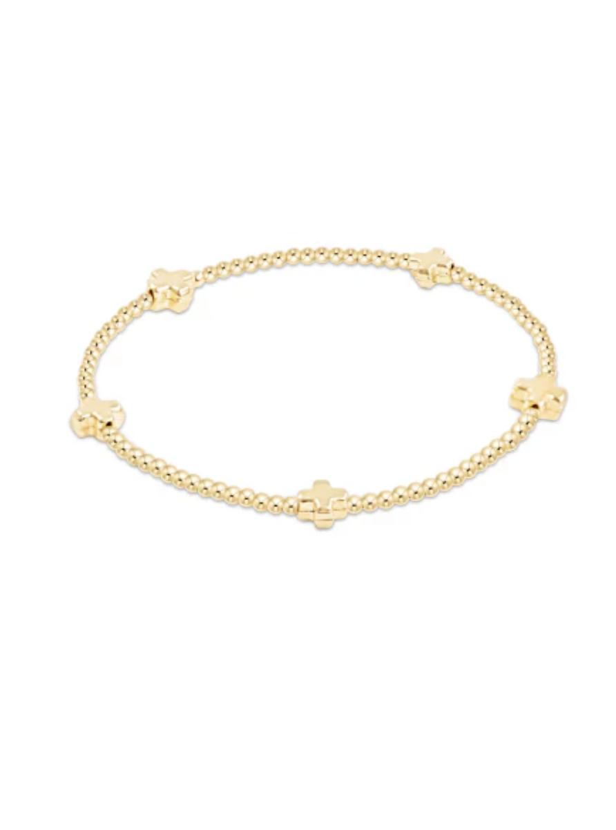 E Newton Signature Cross Small Gold Pattern 2mm Bead Bracelet