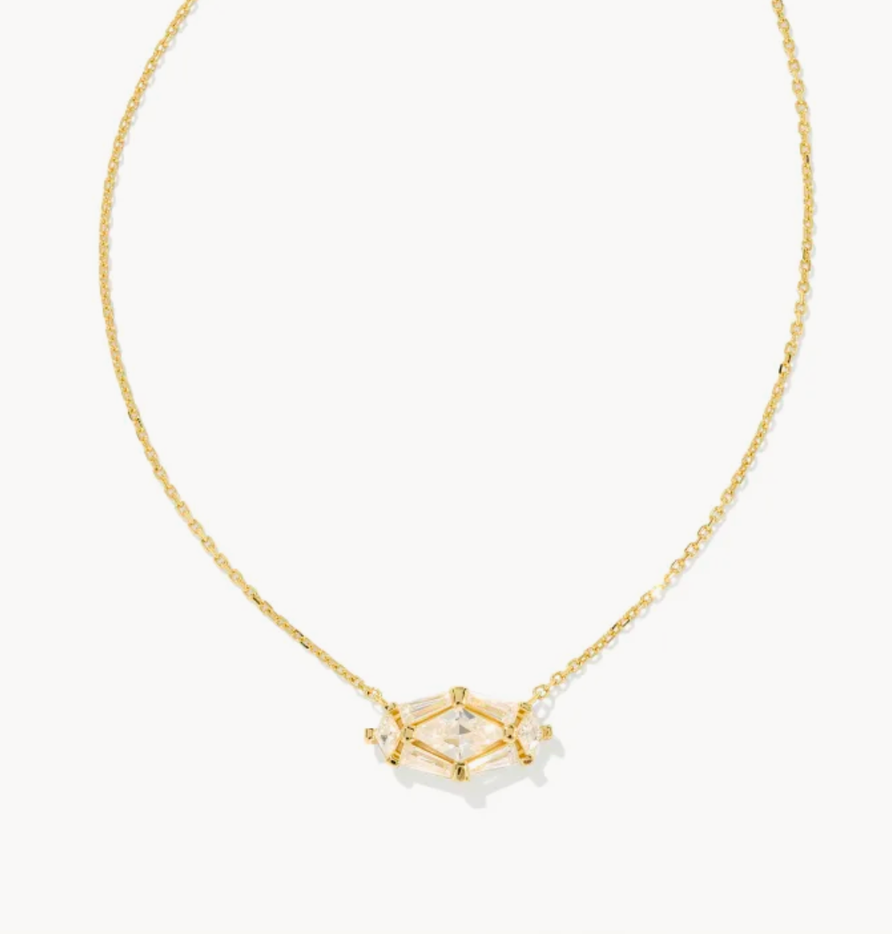 Kendra Scott Lindy Rae Elisa Gold Short Pendant Necklace White Crystal