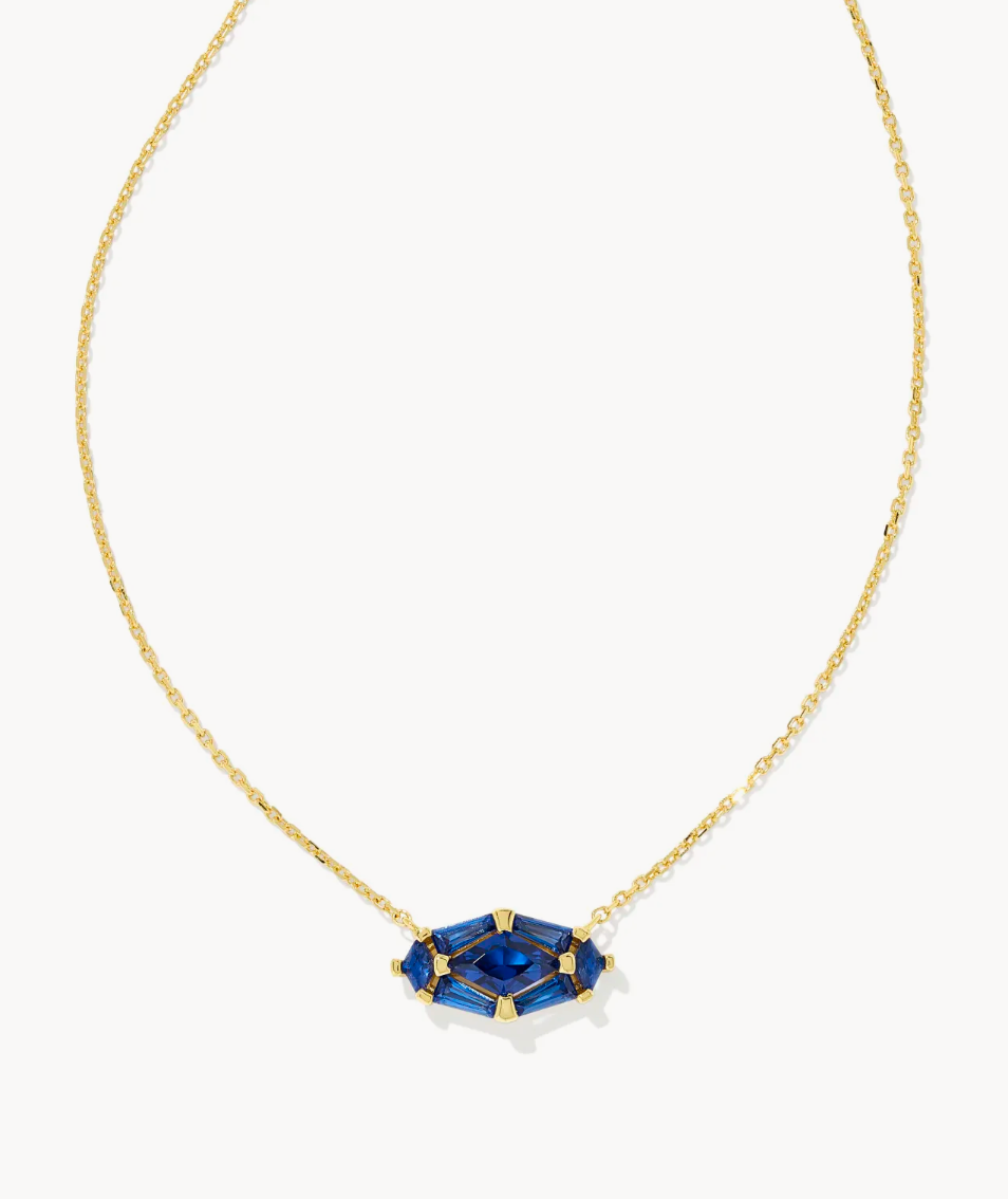 Kendra Scott Lindy Rae Elisa Gold Short Pendant Necklace Blue Crystal