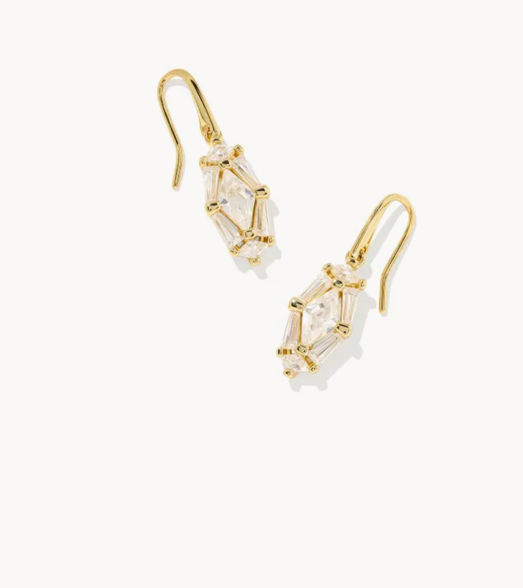 Kendra Scott Lindy Rae Lee Gold Drop Earrings White Crystal