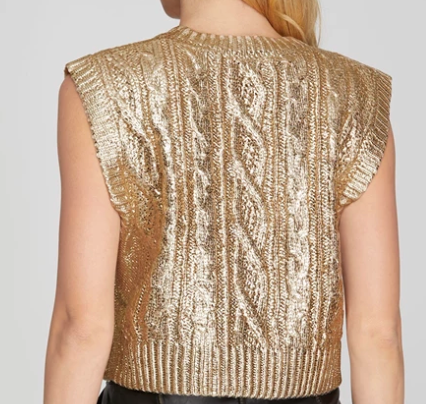 SLEEVELESS CABLE KNIT METALLIC CROP SWEATER Vest-gold