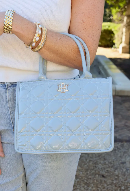 Caroline Hill Ricky Mini Tote Dusty Blue Patent LQ