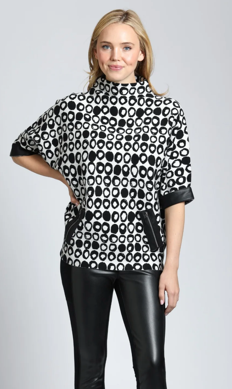 APNY Faux Leather Trim Detail Sweater Black