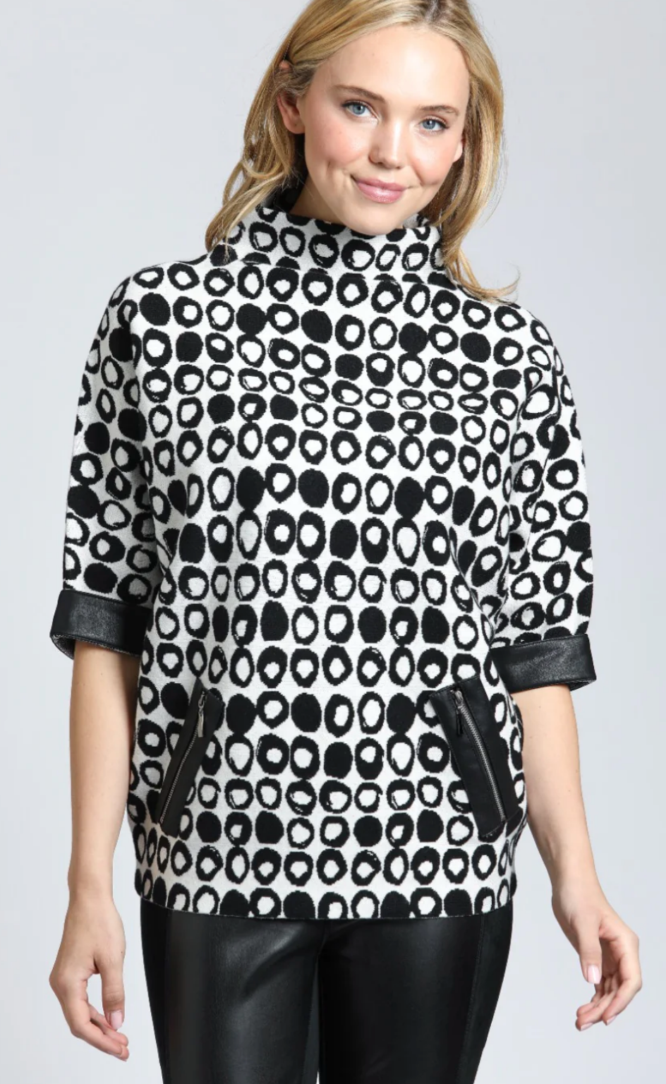 APNY Faux Leather Trim Detail Sweater Black