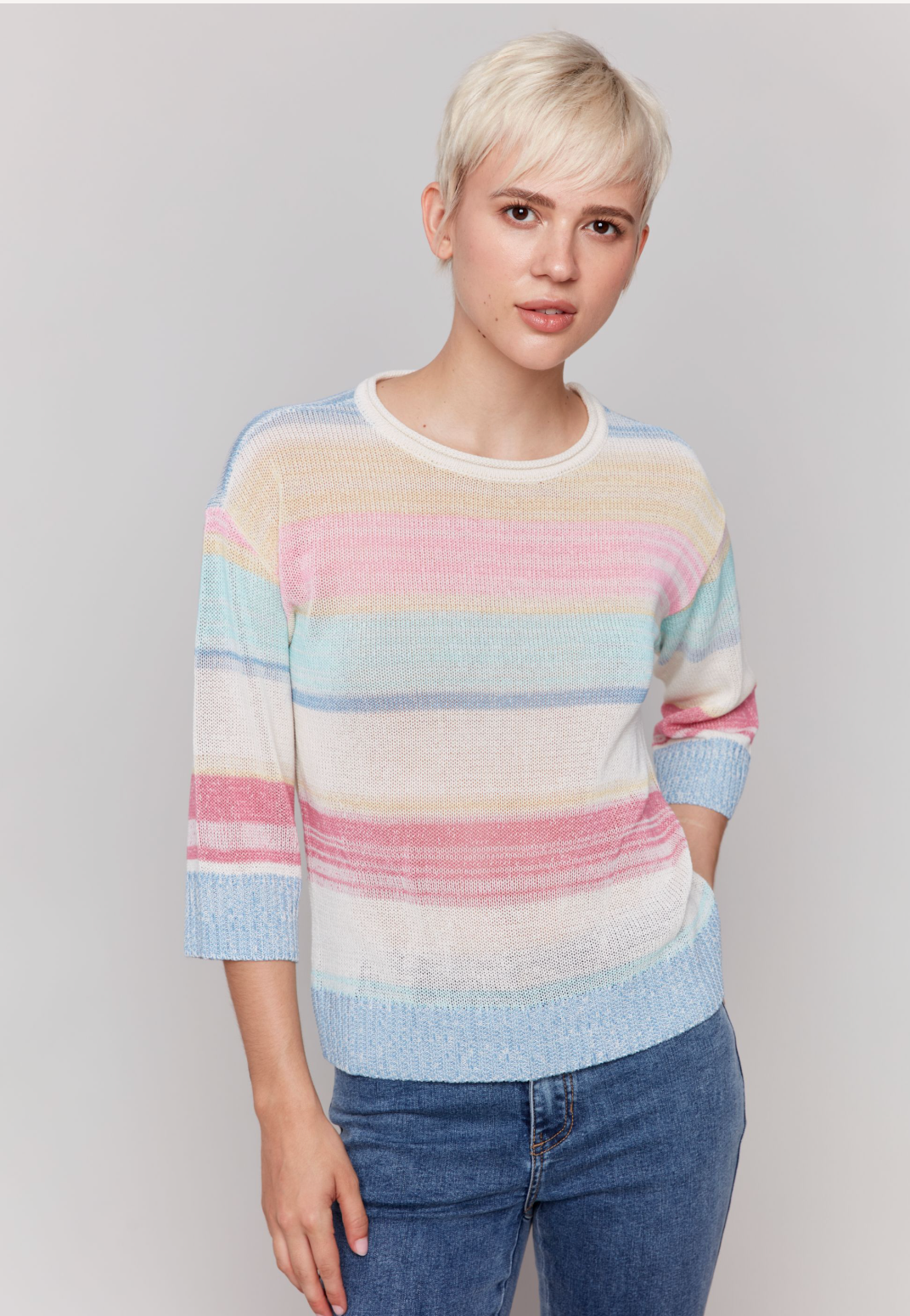Charlie B 3/4 Sleeve Sweater Pastel