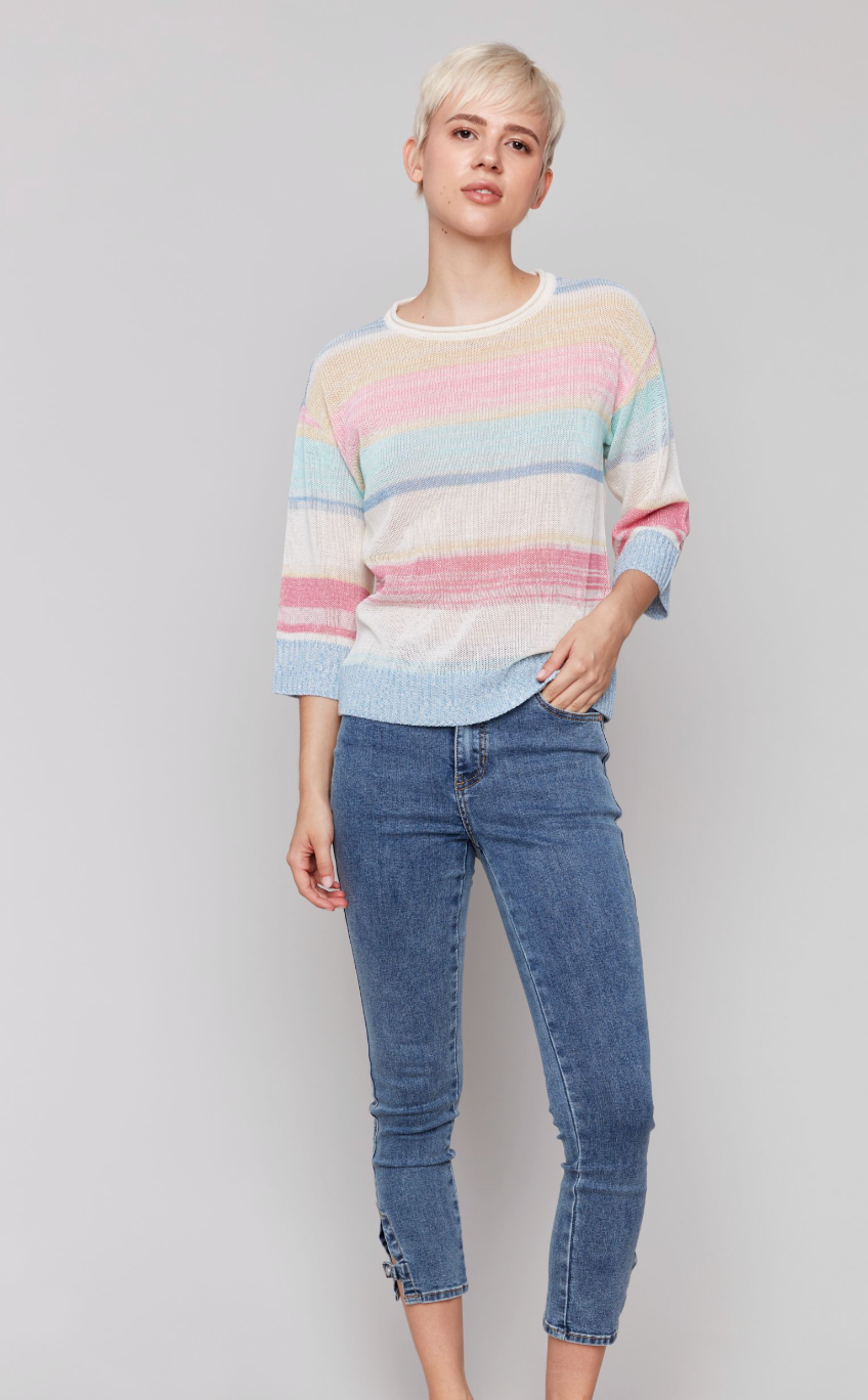 Charlie B 3/4 Sleeve Sweater Pastel