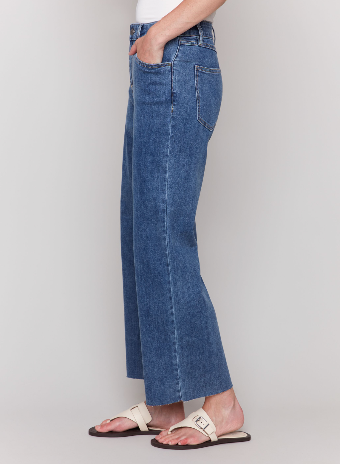 Charlie B Wide Leg Raw Edge Pant Medium Blue