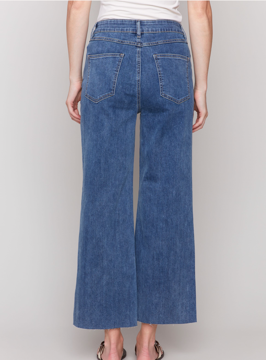 Charlie B Wide Leg Raw Edge Pant Medium Blue