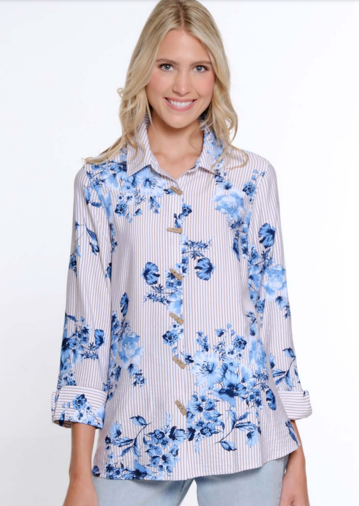 Multiples 3/4 Sleeve Shirt Creme Brulee