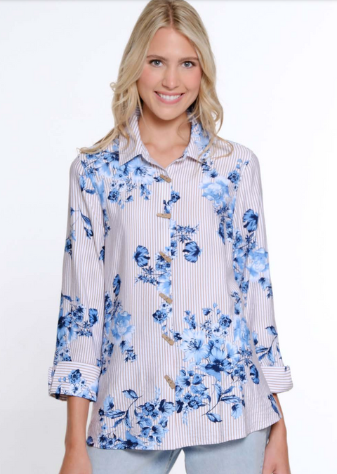 Multiples 3/4 Sleeve Shirt Creme Brulee