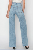 Risen High Rise Wide Leg Step Hem Jeans