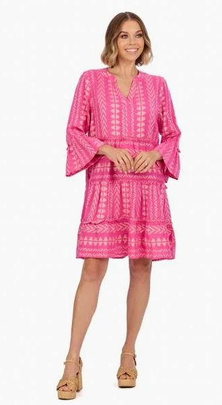 Mud Pie Selena Jacquard Dress Hot Pink