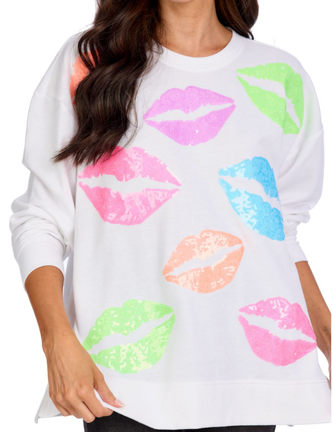 Mud Pie Sequin Lip Valentine Sweatshirt White