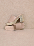Summer Platform Chunky Heel Slip On Sandal Nude
