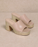 Summer Platform Chunky Heel Slip On Sandal Nude