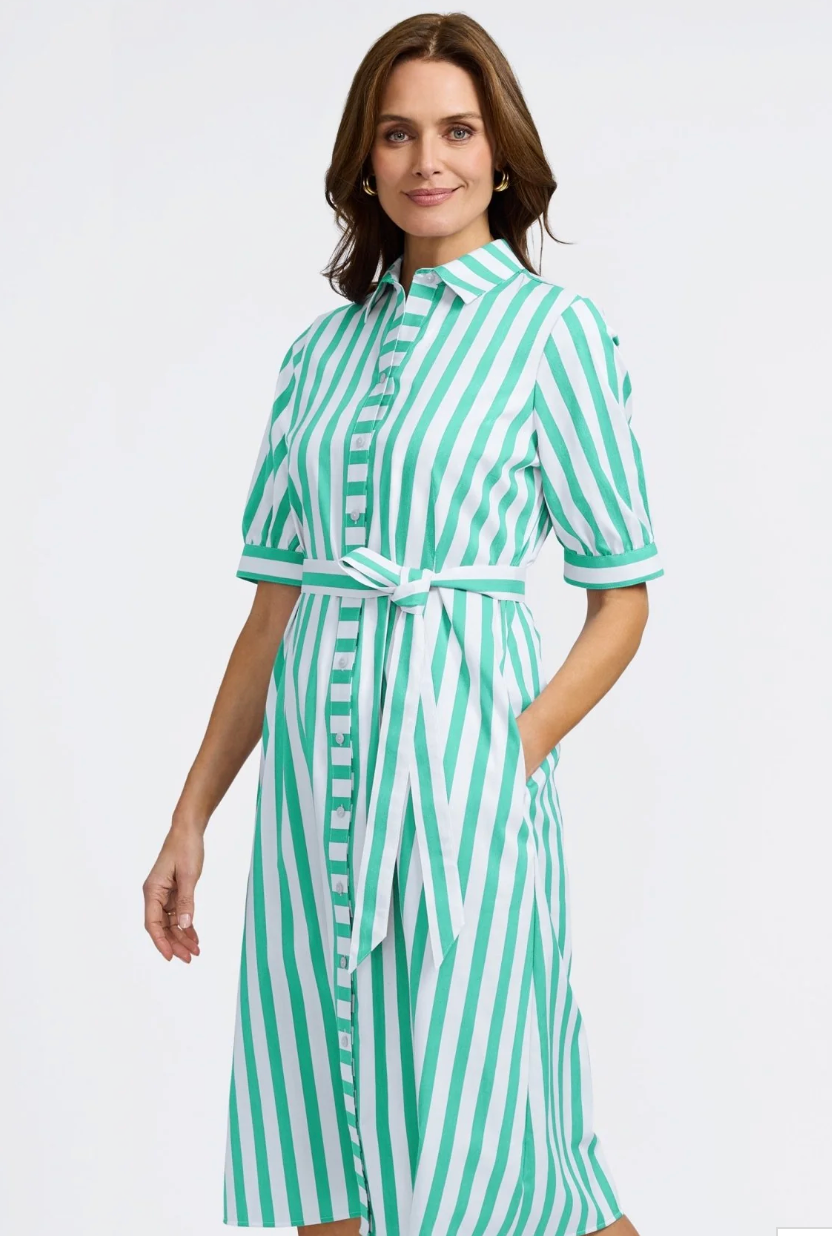 Foxcroft Esther Springtime Stripe Elbow Sleeve Dress